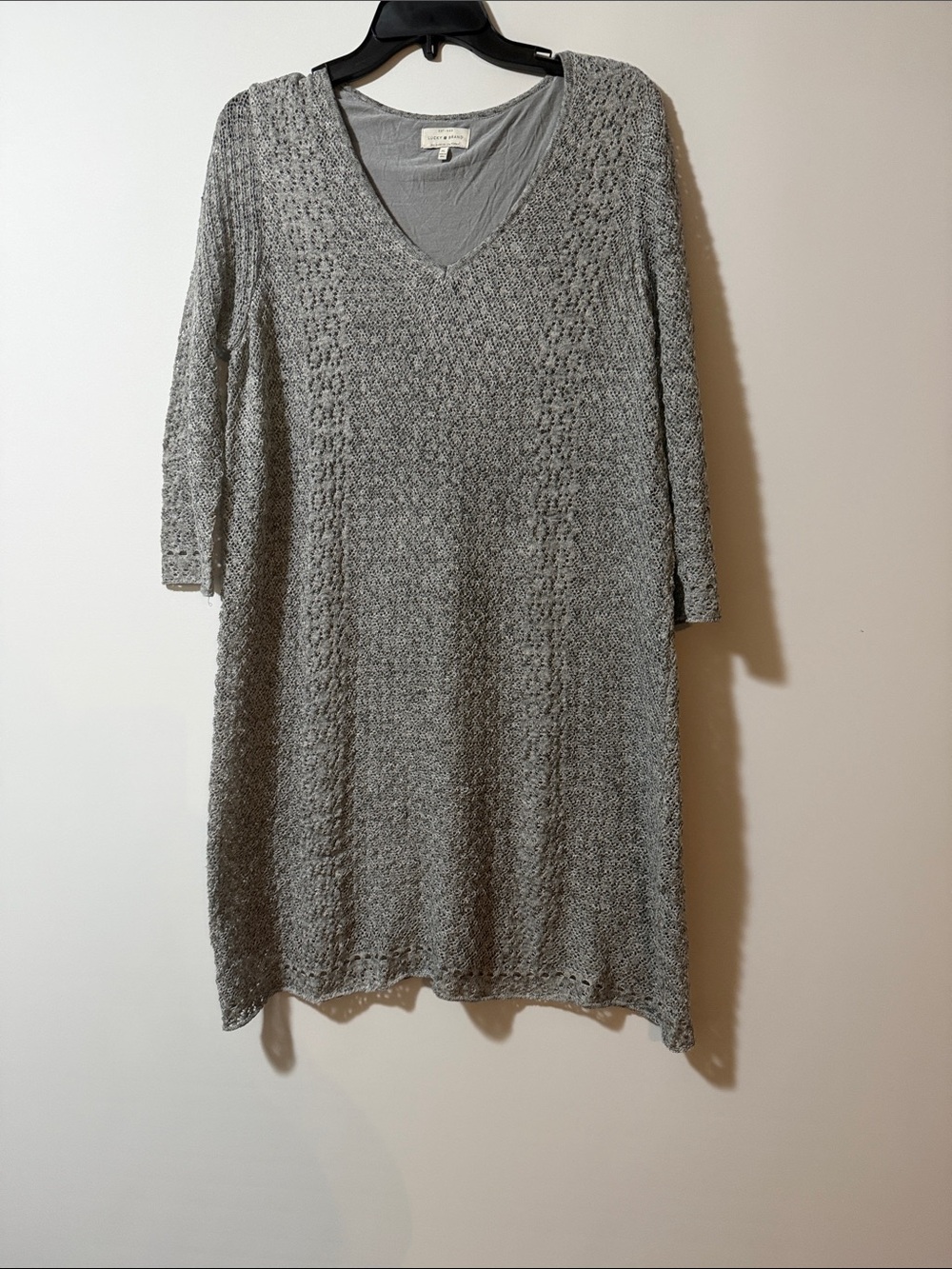 Lucky Brand Gray Knit V-Neck Long Sleeve Dress